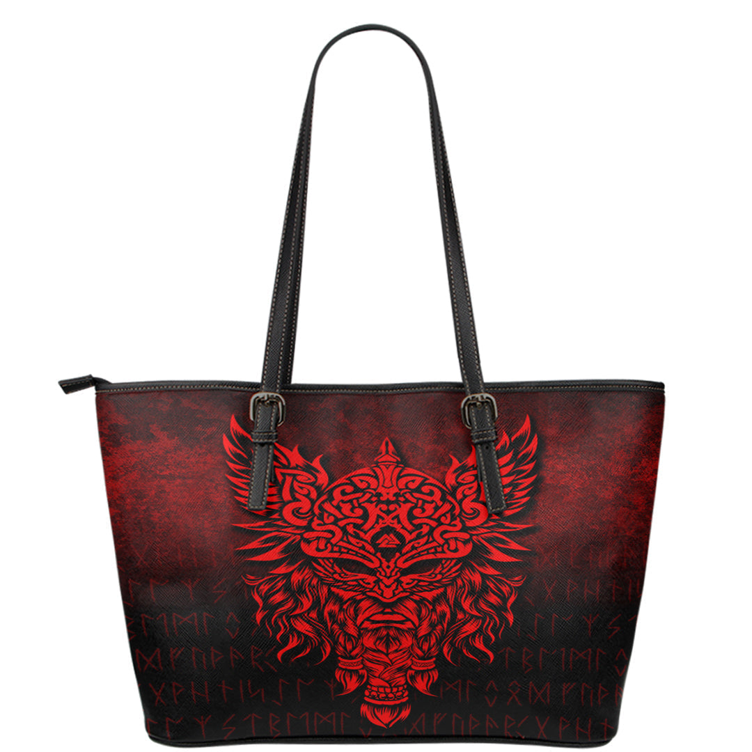 Viking Leather Tote Odin The Allfather Asgard God and Chief Of Aesir Red Version Leather Tote RLT12