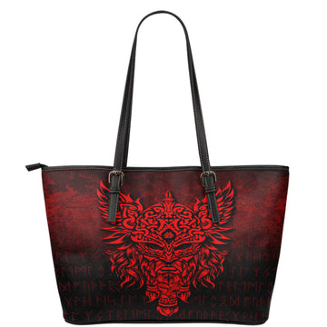 Viking Leather Tote Odin The Allfather Asgard God and Chief Of Aesir Red Version Leather Tote RLT12