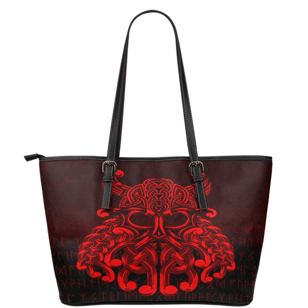 Viking Leather Tote Vikings Odin Valhalla Red Version Leather Tote RLT12