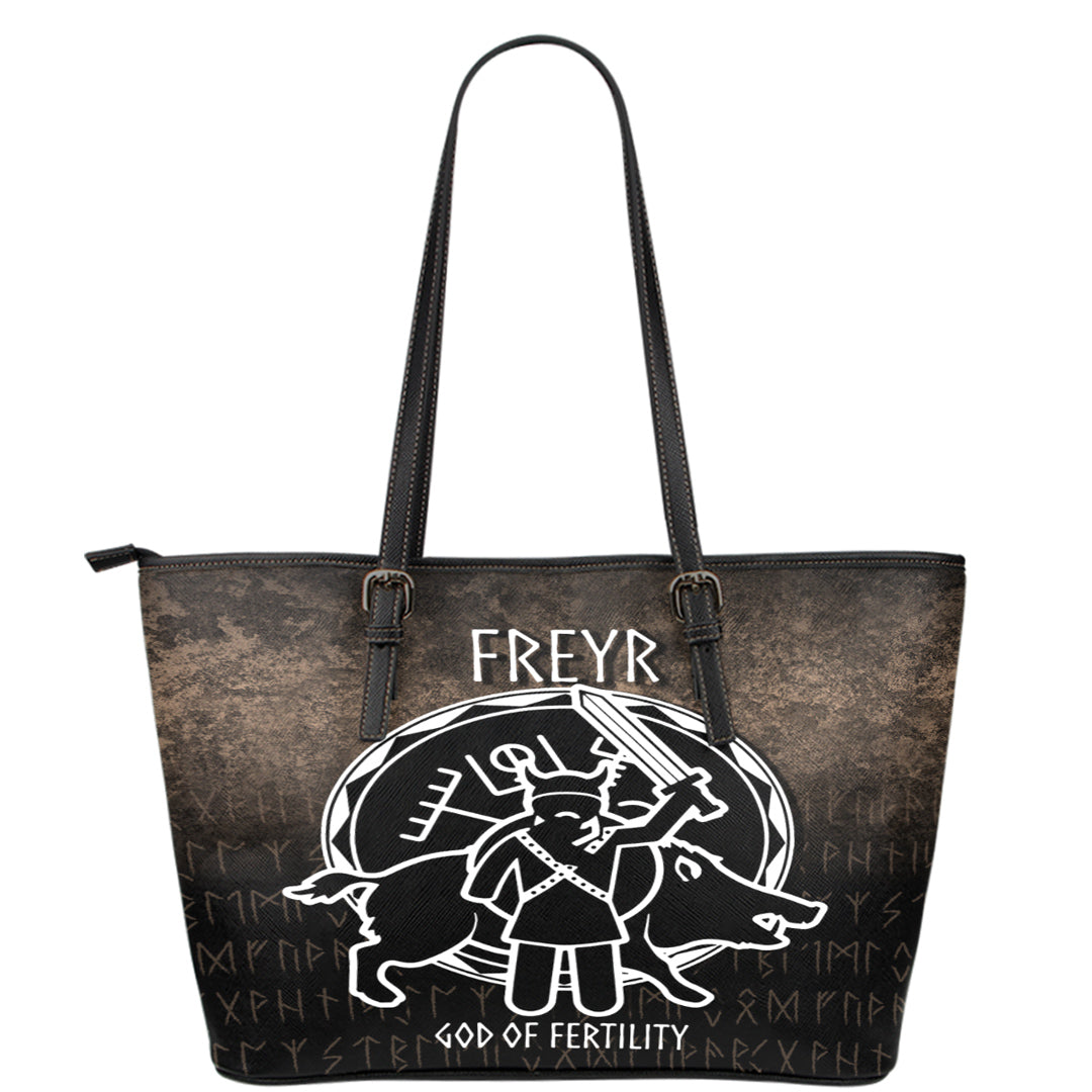 Wonder Print Shop Leather Tote - Freyr God Of Fertility Leather Tote RLT12