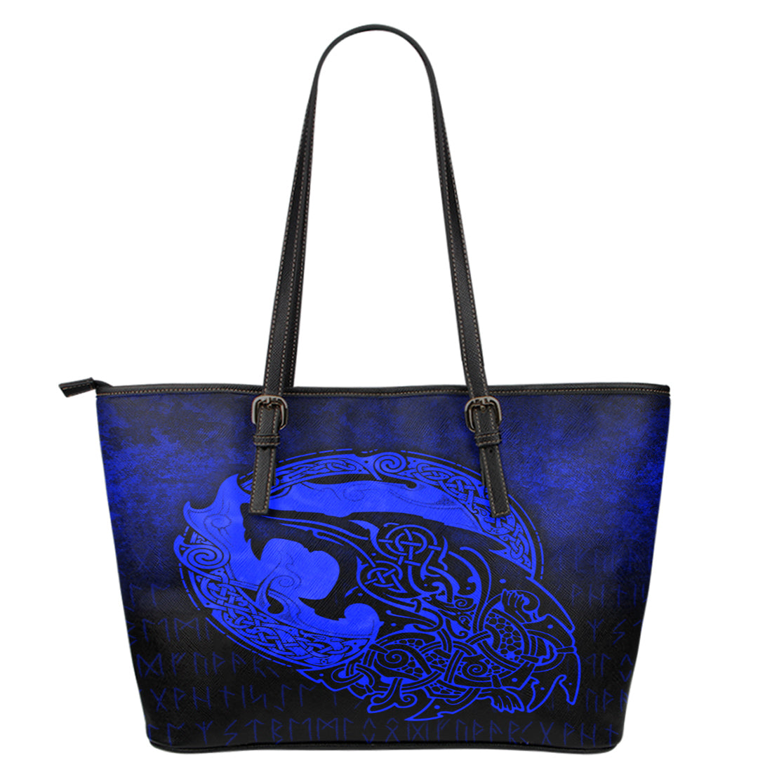 Viking Leather Tote Fenrir Viking 3D Tattoo Blue Version Leather Tote RLT12