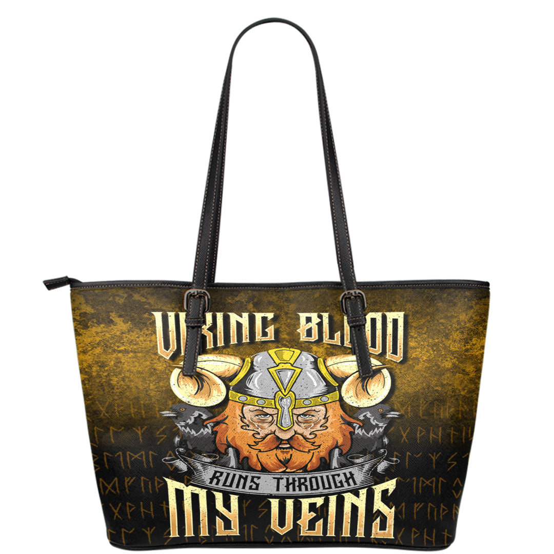 Viking Leather Tote Viking Blood Runs Through My Veins Leather Tote RLT12