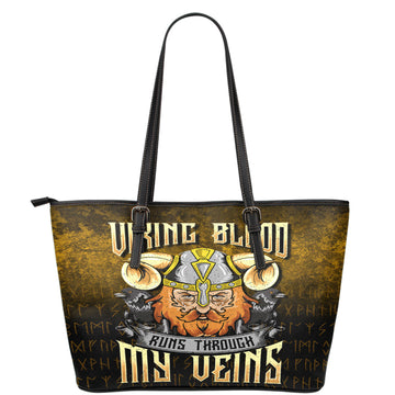 Viking Leather Tote Viking Blood Runs Through My Veins Leather Tote RLT12