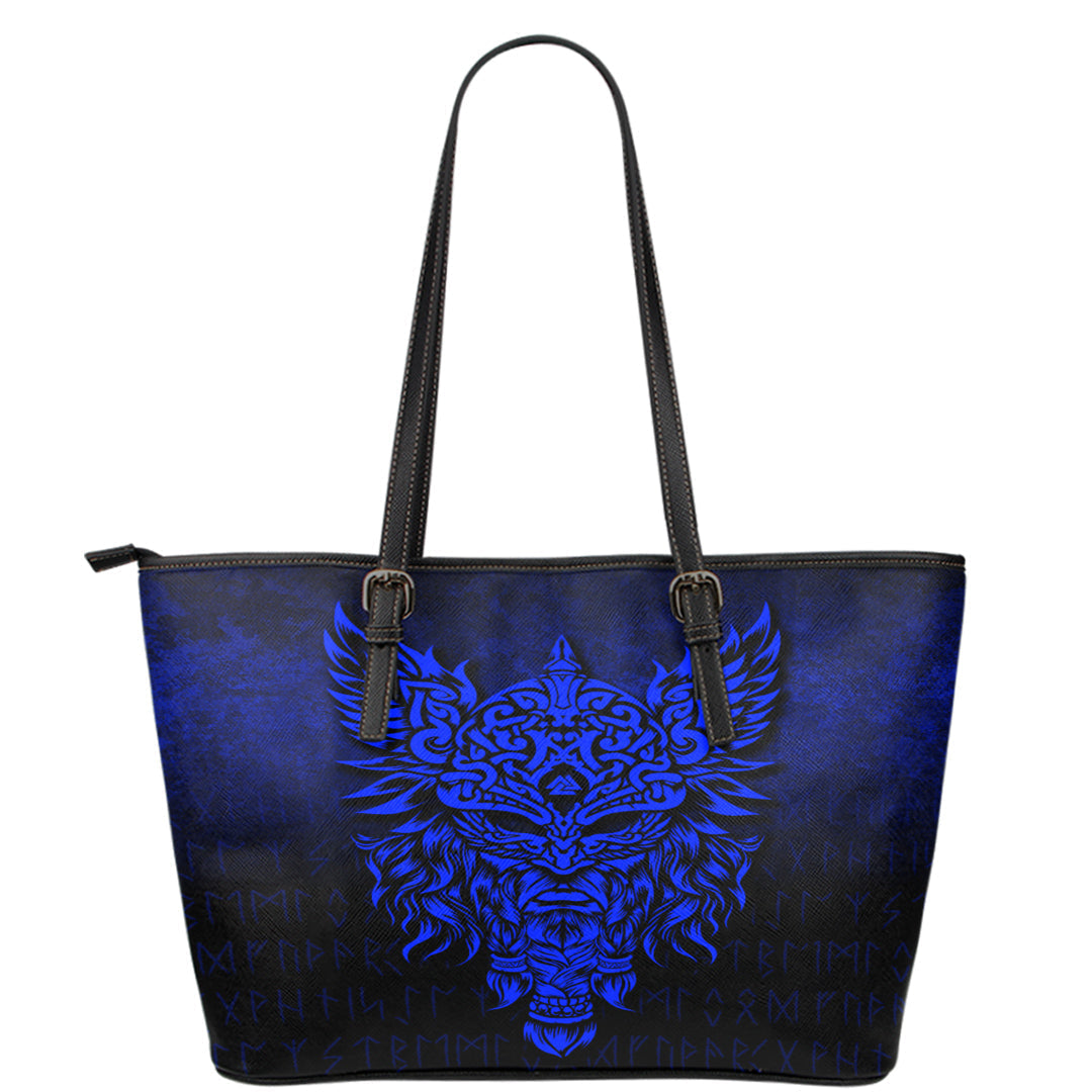 Viking Leather Tote Odin The Allfather Asgard God and Chief Of Aesir Blue Version Leather Tote RLT12