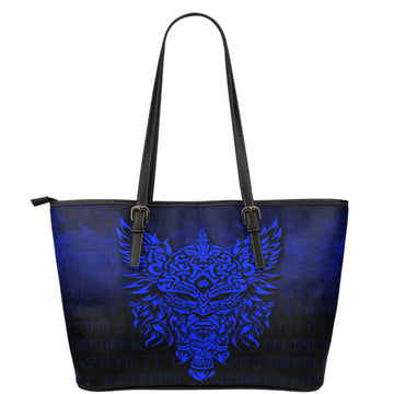 Viking Leather Tote Odin The Allfather Asgard God and Chief Of Aesir Blue Version Leather Tote RLT12