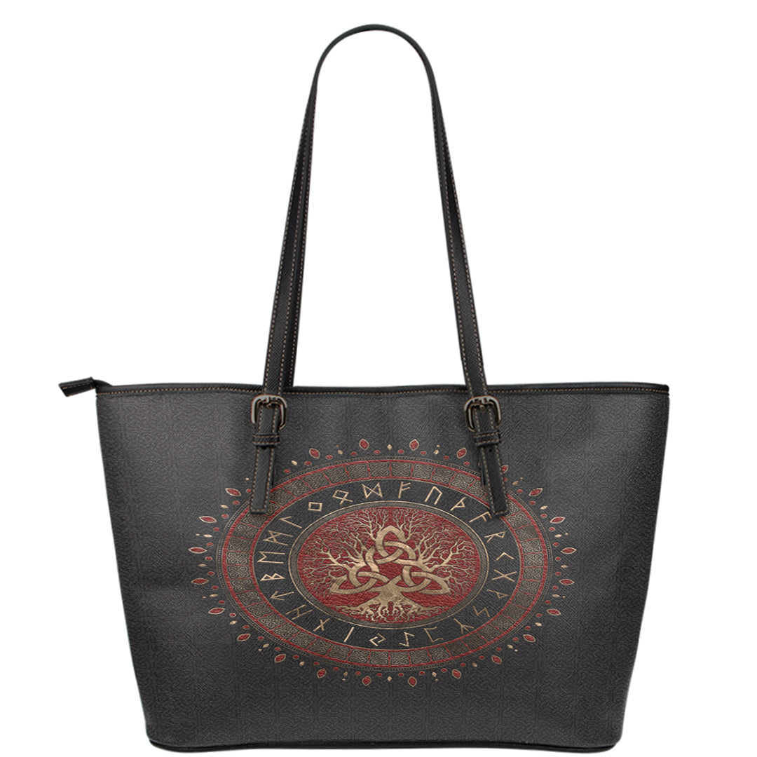 Viking Leather Tote Tree Of Life with Triquetra Leather Tote RLT12