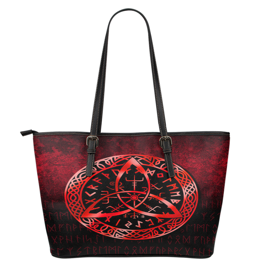 Viking Leather Tote Vegvisir Nordic Viking Rune Red Version Leather Tote RLT12