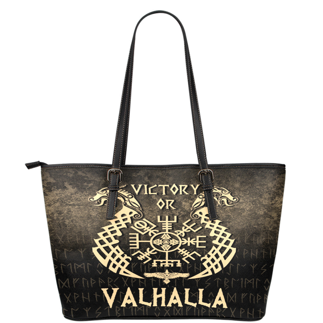 Wonder Print Shop Leather Tote - Victory or Valhalla - Gold Version Leather Tote RLT12