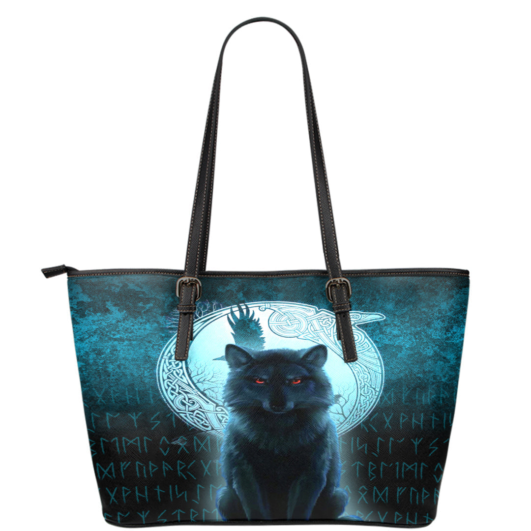 Viking Leather Tote Fenrir Viking Wolf Cyan Version Leather Tote RLT12