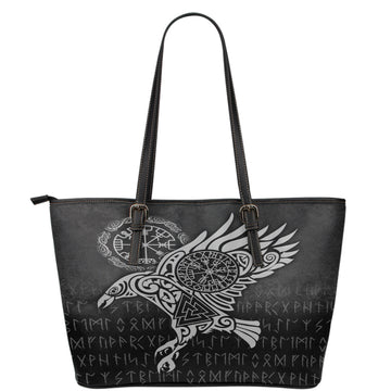 Viking Leather Tote Raven Vegvisir Tattoo Special Version Leather Tote RLT12
