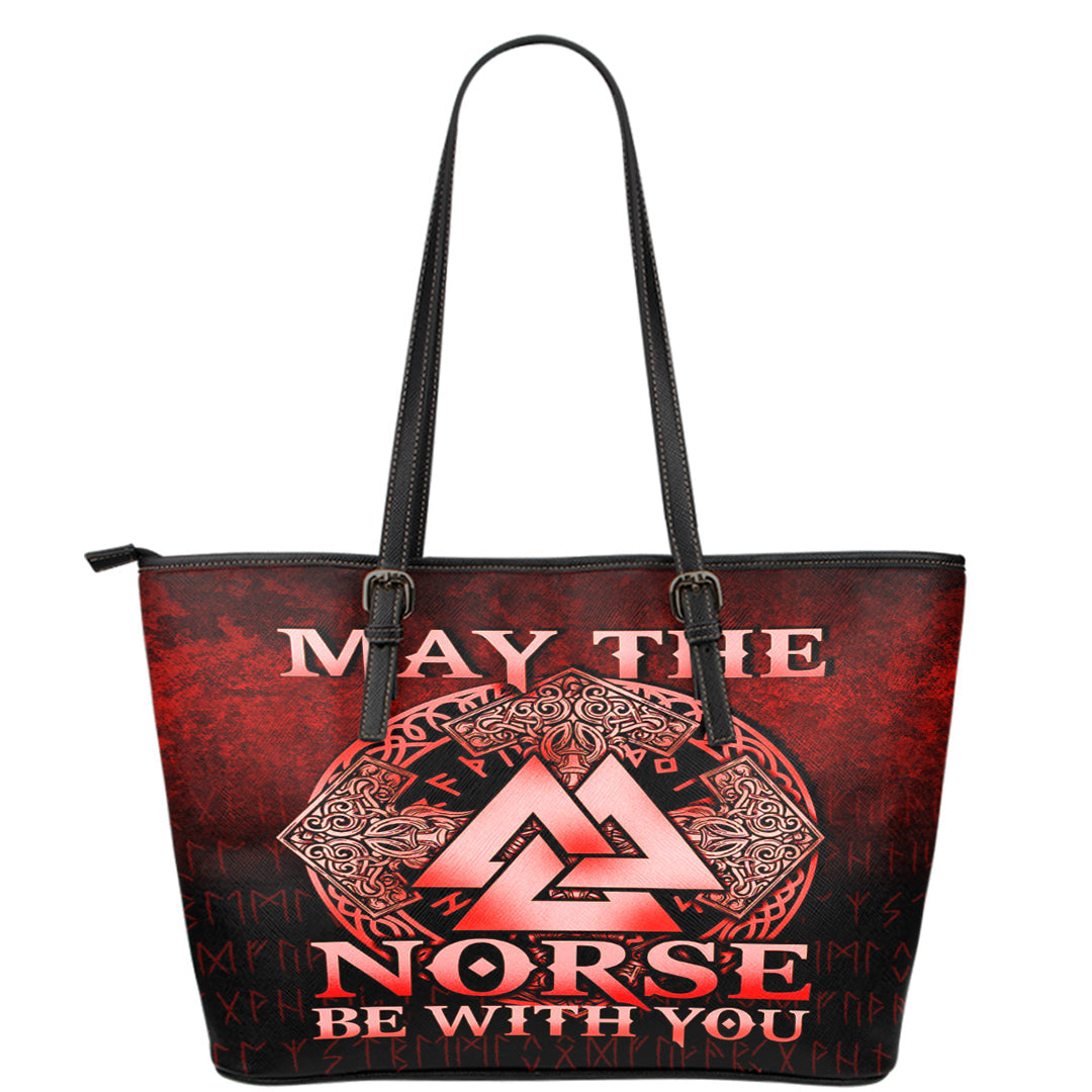 Viking Leather Tote May The Norse Be With You Viking Red Version Leather Tote RLT12