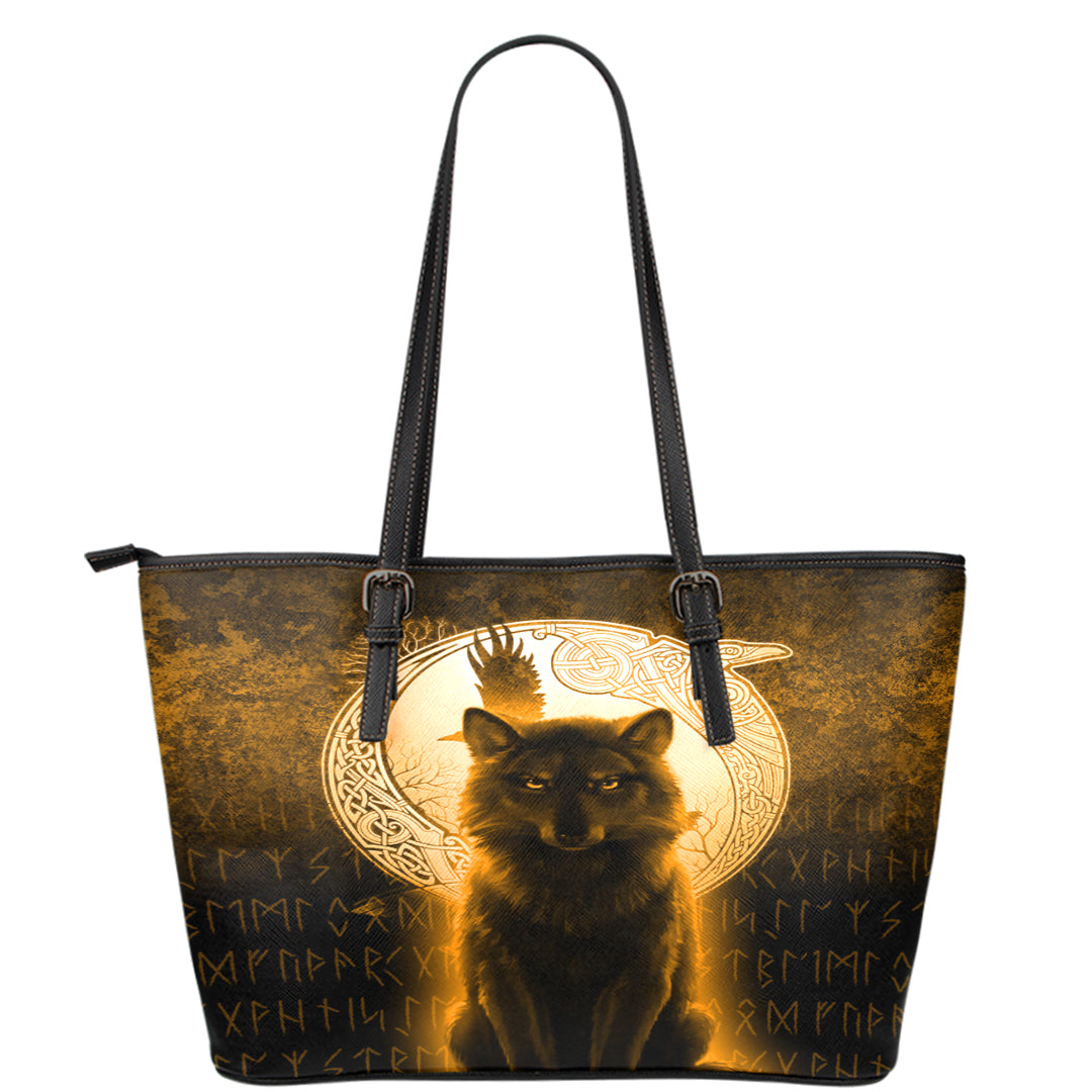 Viking Leather Tote Fenrir Viking Wolf Gold Version Leather Tote RLT12