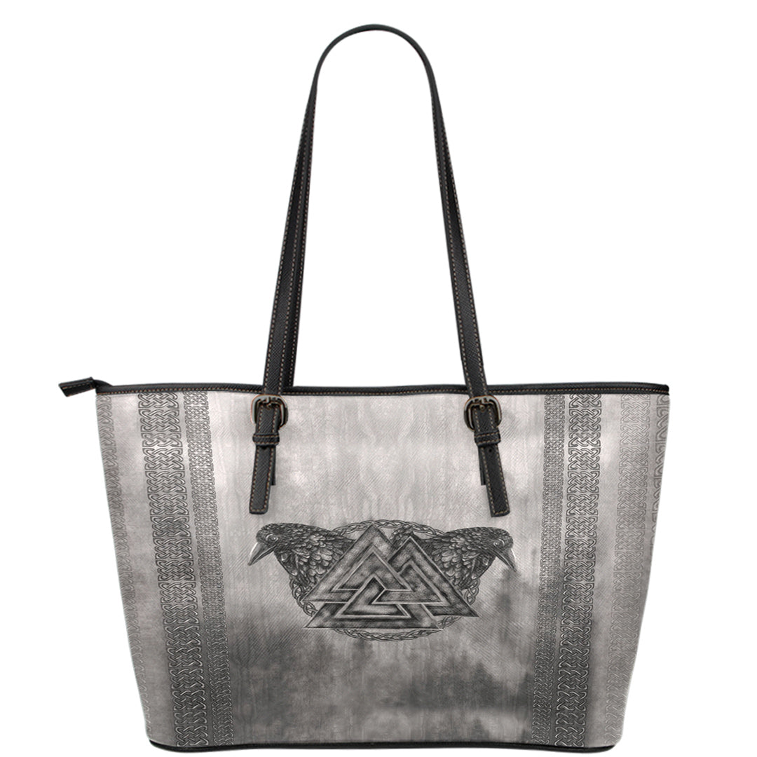 Viking Leather Tote Viking Valknut and Raven Leather Tote RLT12