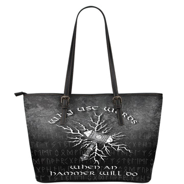 Viking Leather Tote Why Use Words When An Hammer Will Do Leather Tote RLT12