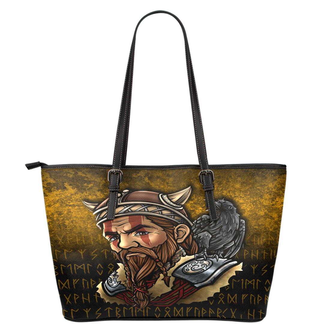 Viking Leather Tote Viking Warrior Odin Valhalla Raven Leather Tote RLT12