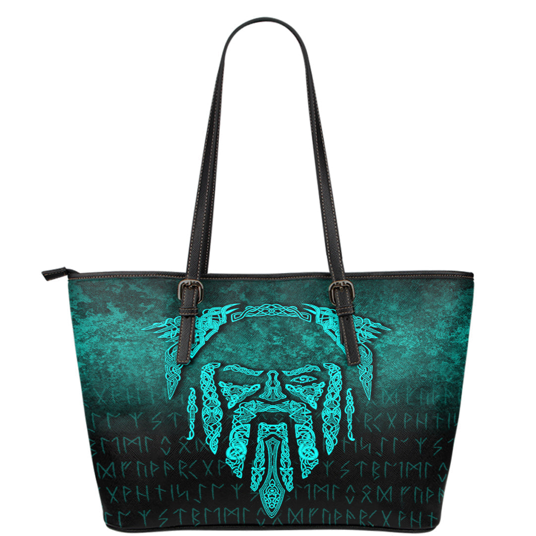 Viking Leather Tote Eye of Odin Cyan Version Leather Tote RLT12