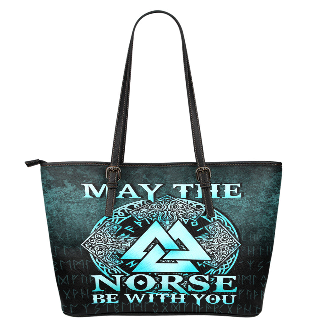 Viking Leather Tote May The Norse Be With You Viking Cyan Version Leather Tote RLT12