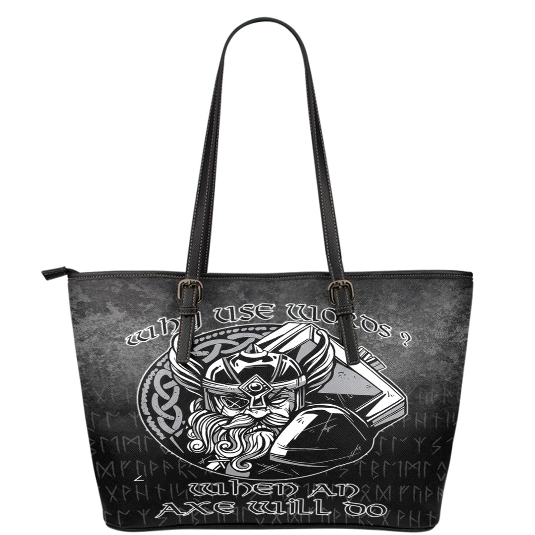 Viking Leather Tote Why Use Words? When An Axe Will Do Leather Tote RLT12