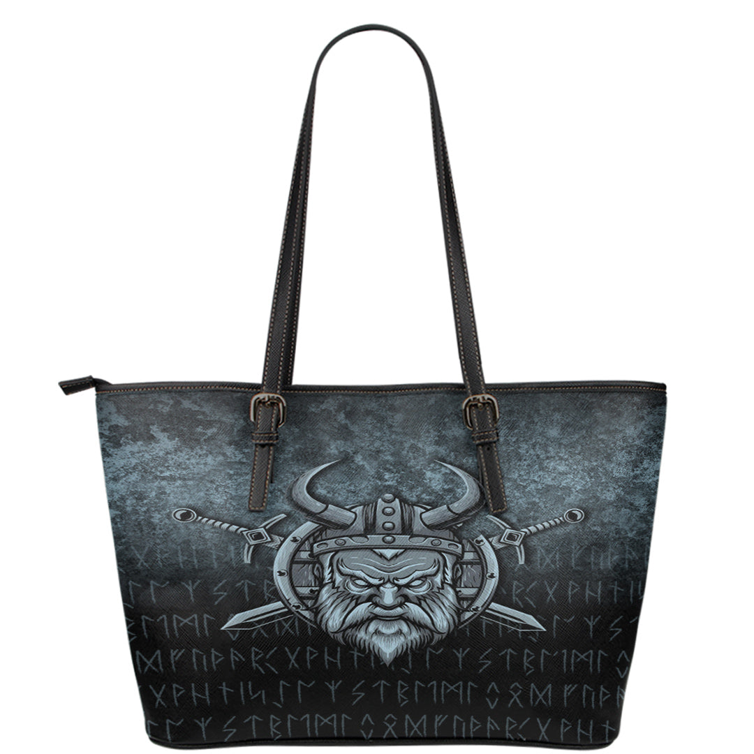 Wonder Print Shop Leather Tote - Victory or Valhalla Warrior Leather Tote RLT12