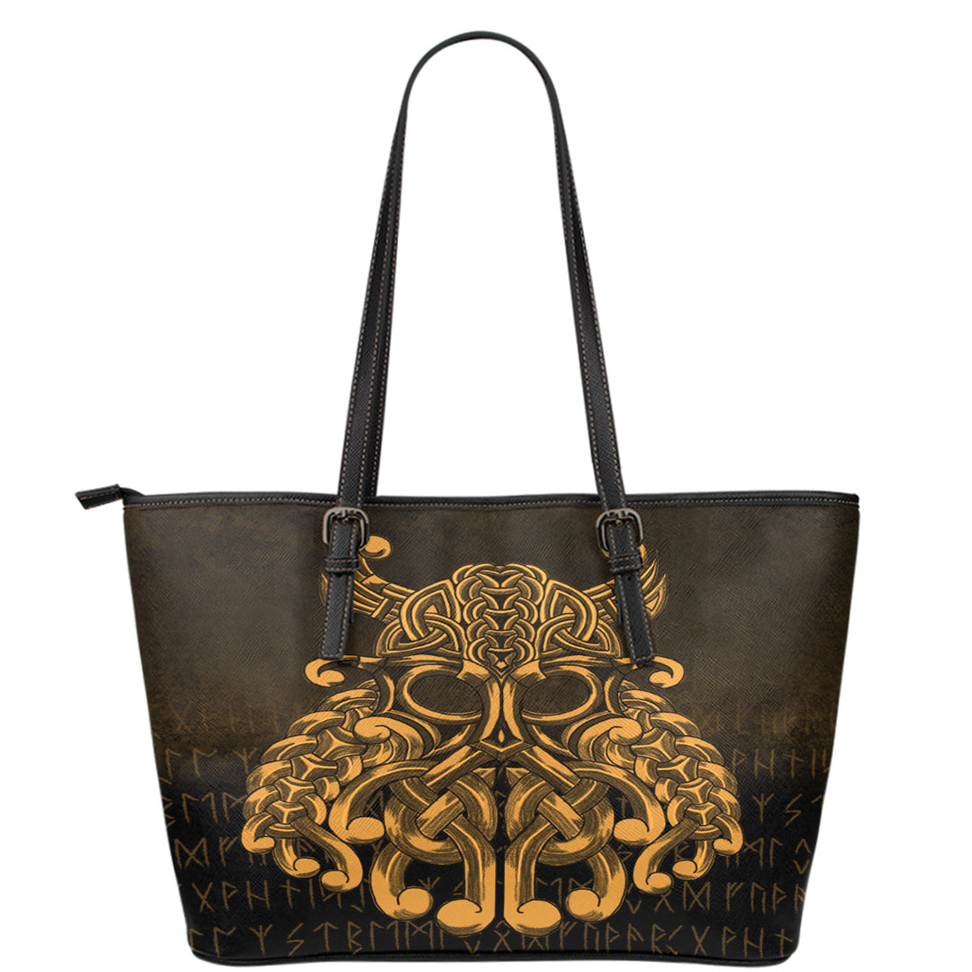 Viking Leather Tote Vikings Odin Valhalla Gold Version Leather Tote RLT12