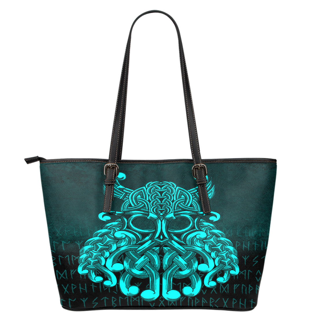 Viking Leather Tote Vikings Odin Valhalla Cyan Version Leather Tote RLT12