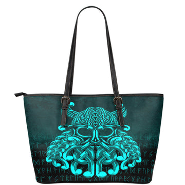 Viking Leather Tote Vikings Odin Valhalla Cyan Version Leather Tote RLT12