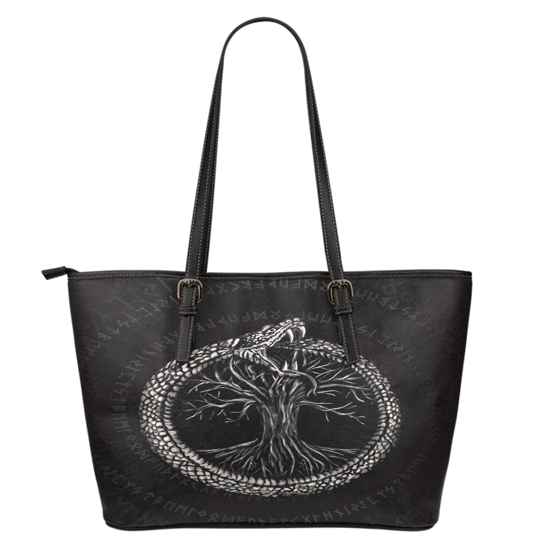 Viking Leather Tote Ouroboros with Tree Of Life Leather Tote RLT12
