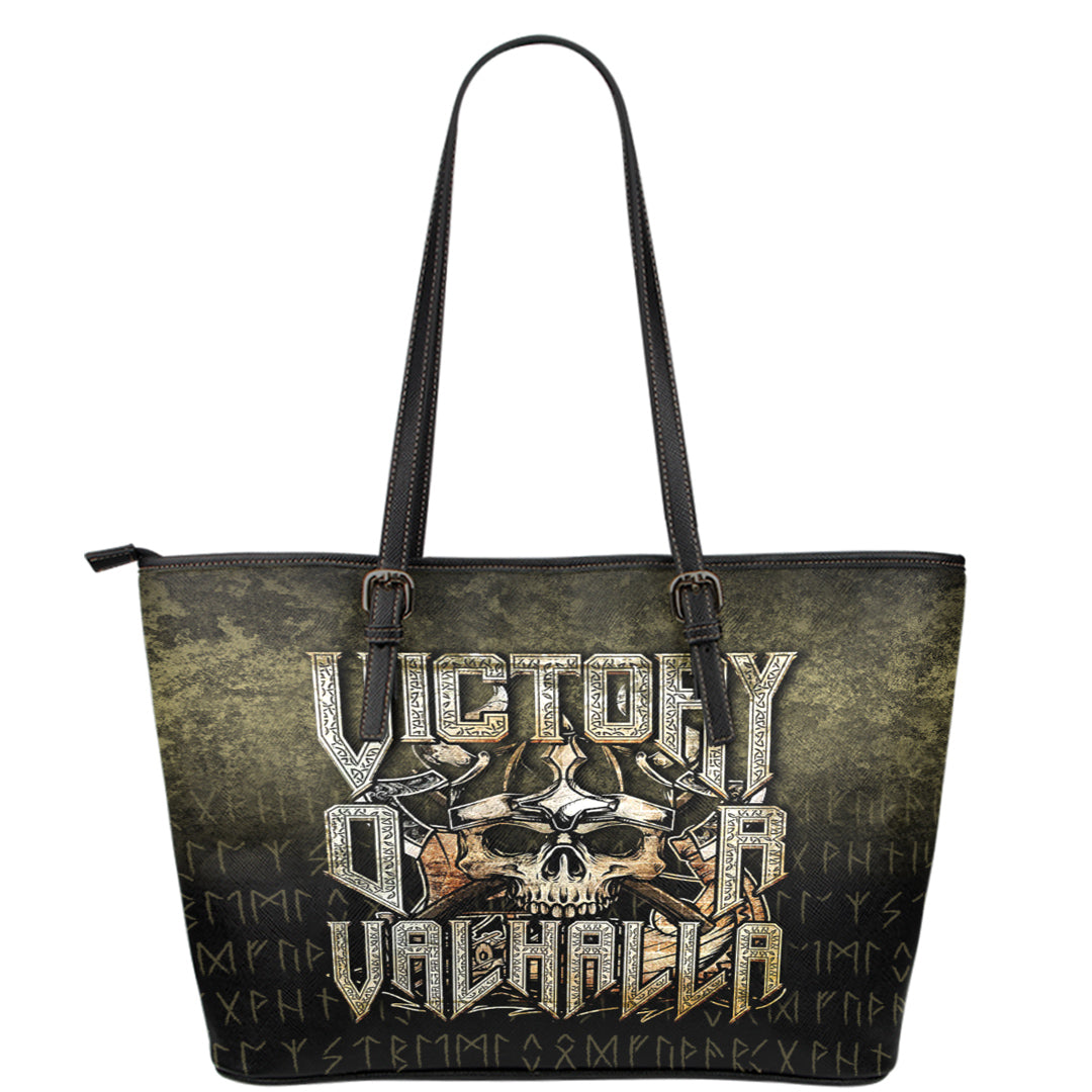 Wonder Print Shop Leather Tote - Victory or Valhalla Leather Tote RLT12