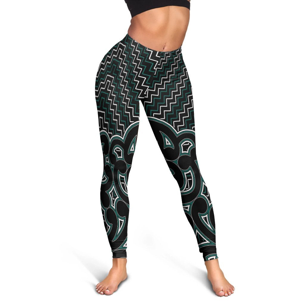 New Zealand Women's Leggings Maori Graphic Tee Patterns Green LT6
