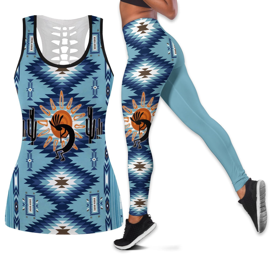 Native American Combo Hollow Tank Top and Leggings Kokopelli Mix Navajo Pattern LT7