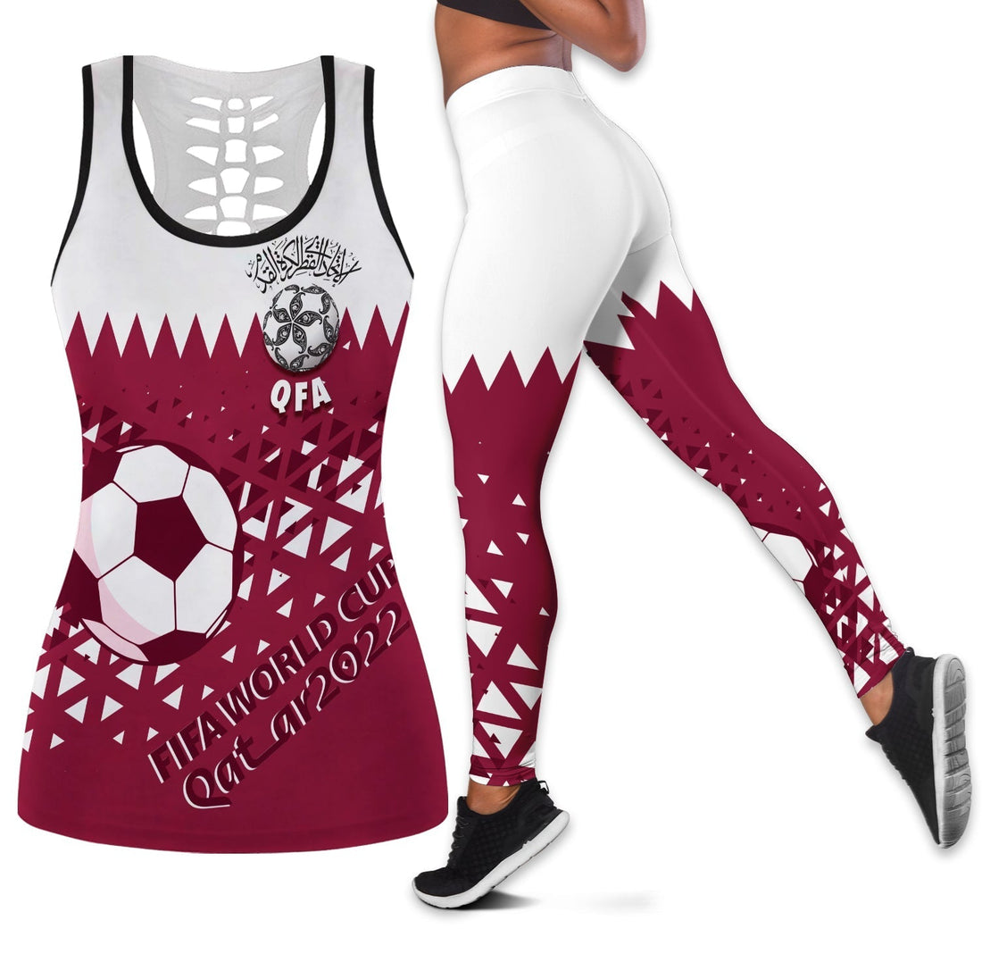 Personalised Qatar Hollow Tank and Leggings Combo World Cup 2022 Sporty Vibes LT7