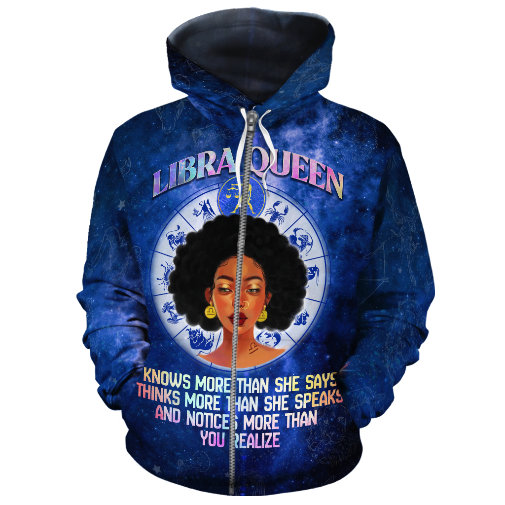 African Hoodie Libra Queen Fleece Zip Hoodie