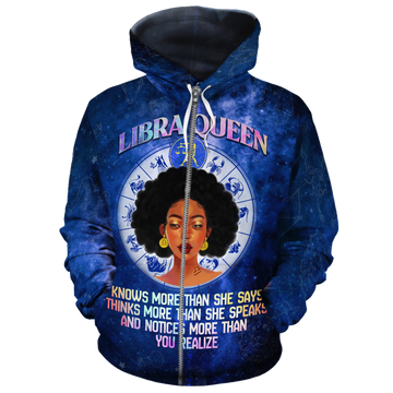 African Hoodie Libra Queen Fleece Zip Hoodie