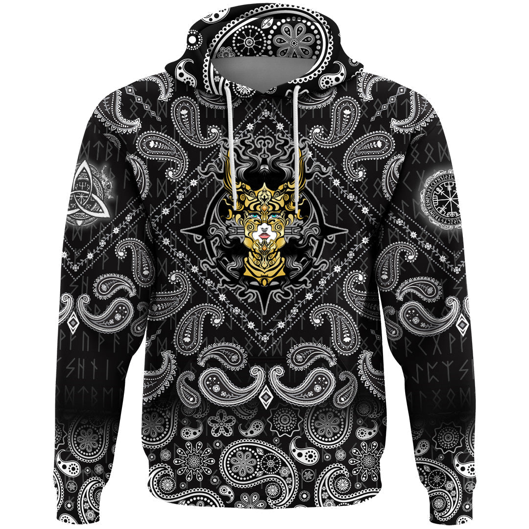 Viking Hoodie Long haired Valkyrie In Beautiful Helmet with Bandana Paisley Style RLT12