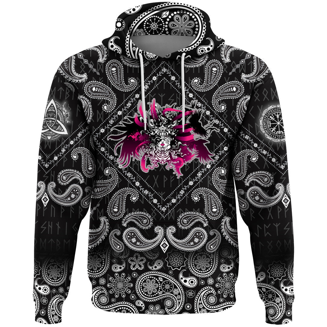 Viking Hoodie Long haired Valkyrie with Bandana Paisley Style RLT12