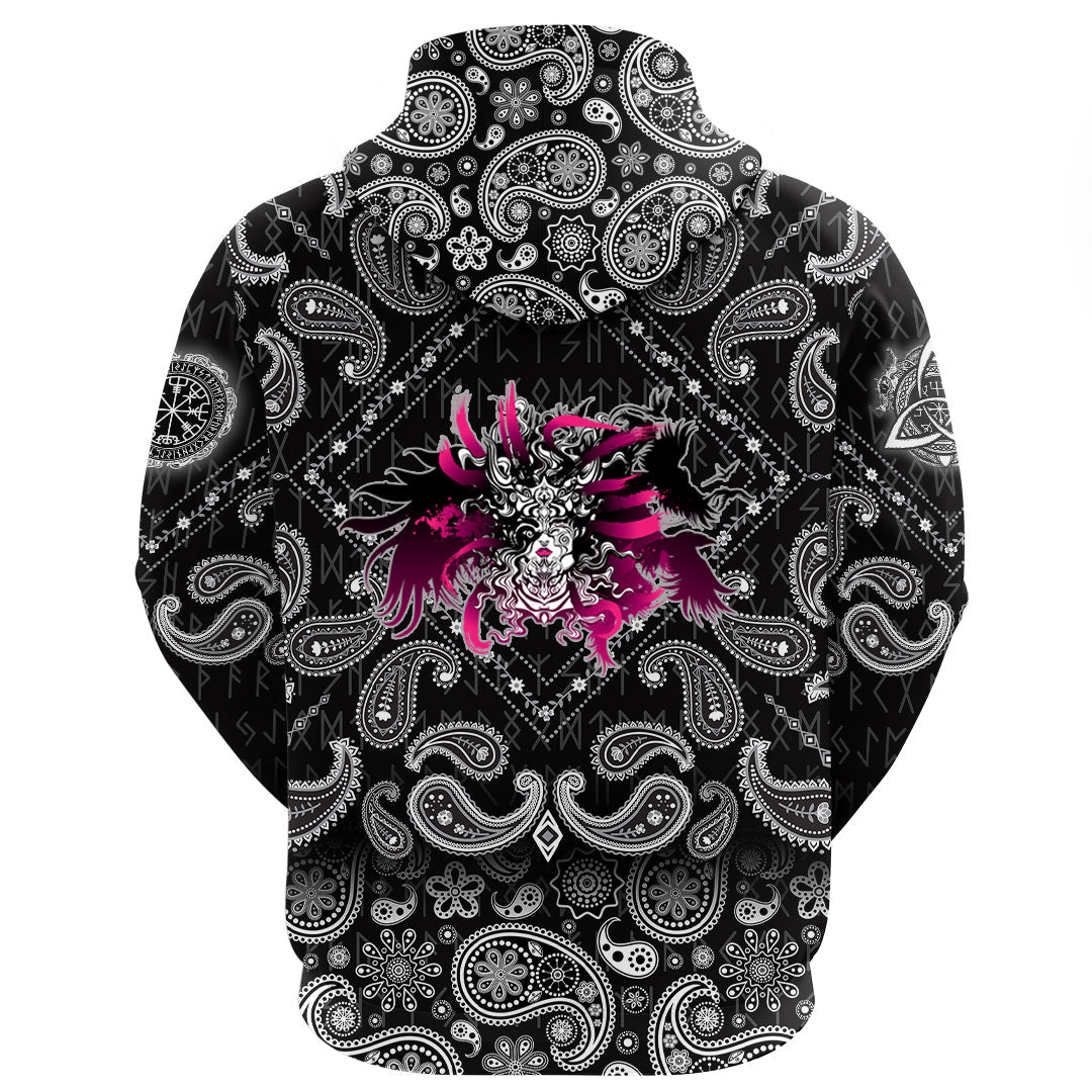 Viking Hoodie Long haired Valkyrie with Bandana Paisley Style RLT12