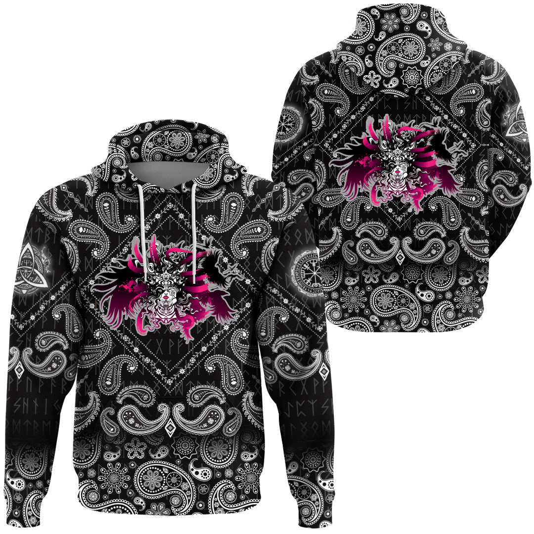 Viking Hoodie Long haired Valkyrie with Bandana Paisley Style RLT12
