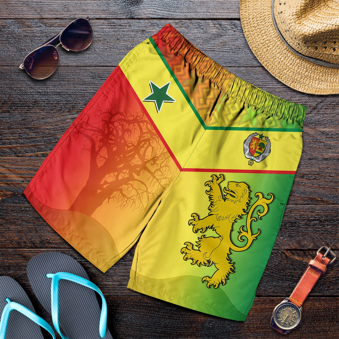 Senegal Men Shorts Lion With Senegal Map Reggae Style LT14