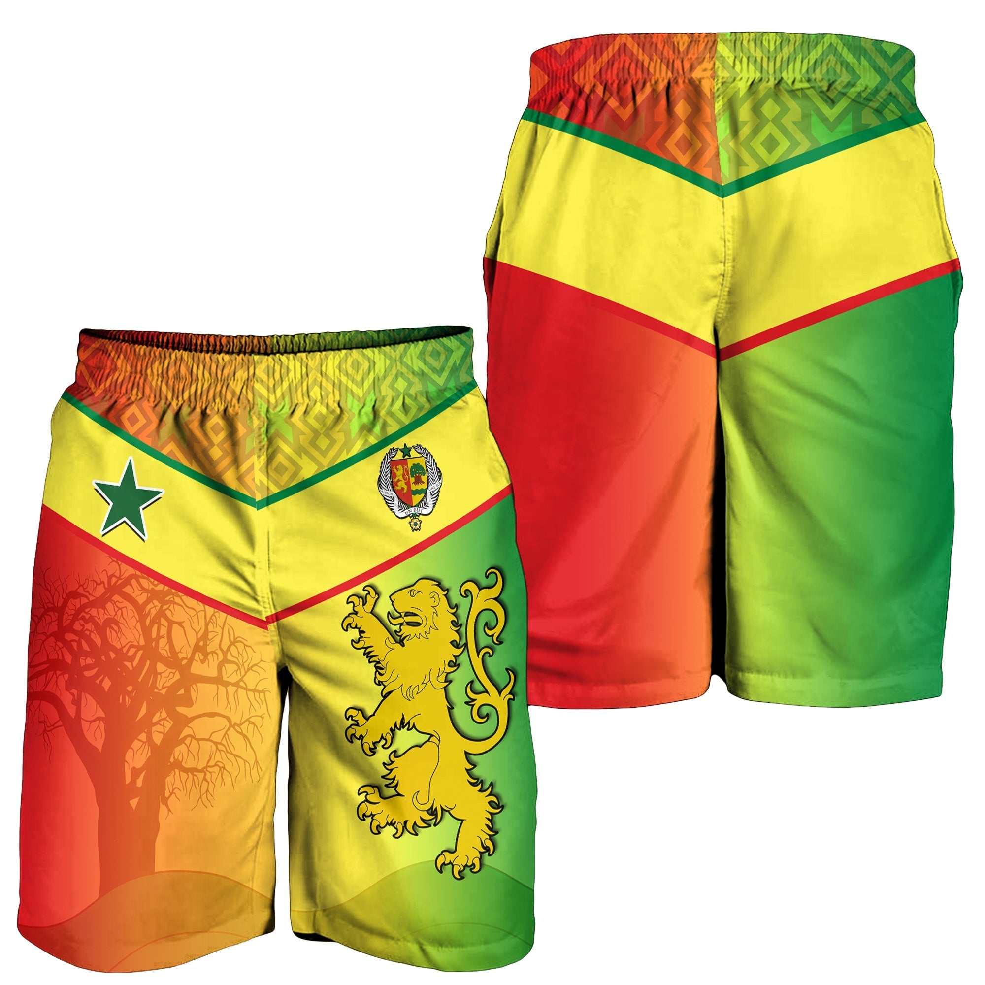 Senegal Men Shorts Lion With Senegal Map Reggae Style LT14