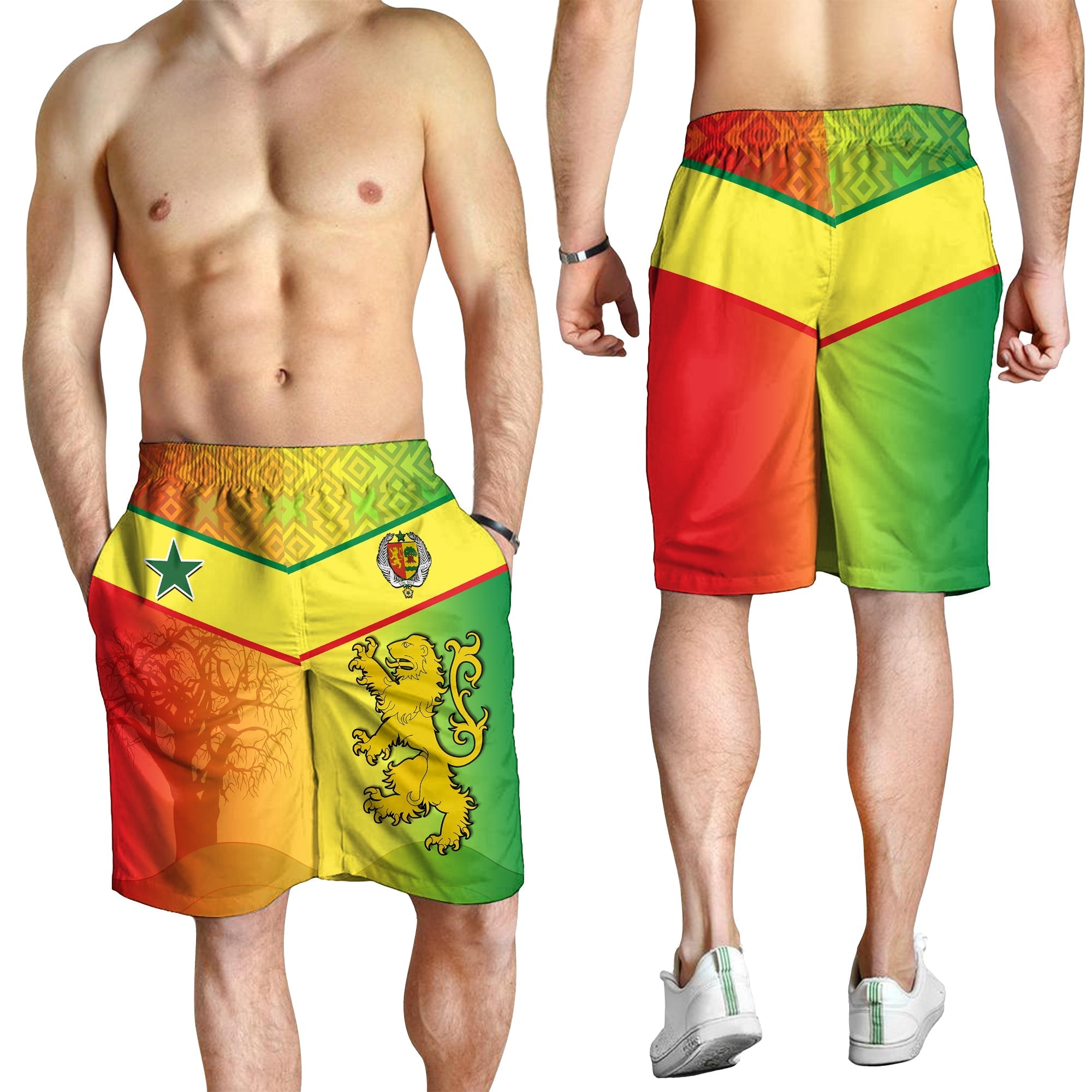 Senegal Men Shorts Lion With Senegal Map Reggae Style LT14