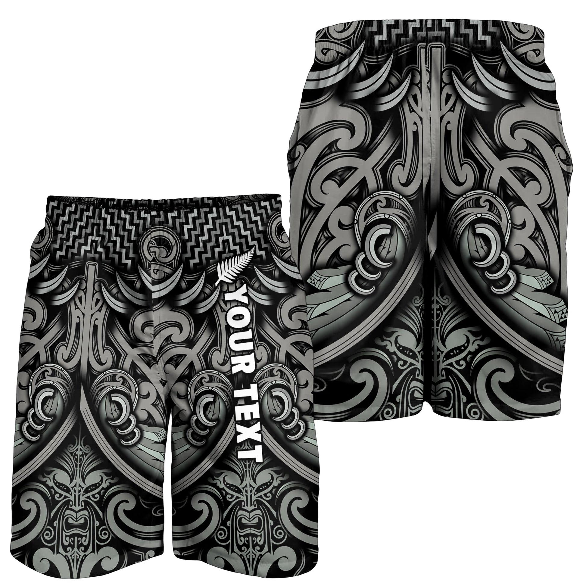 Custom Personalised New Zealand Silver Fern Rugby Men Shorts All Black NZ Maori Pattern LT13