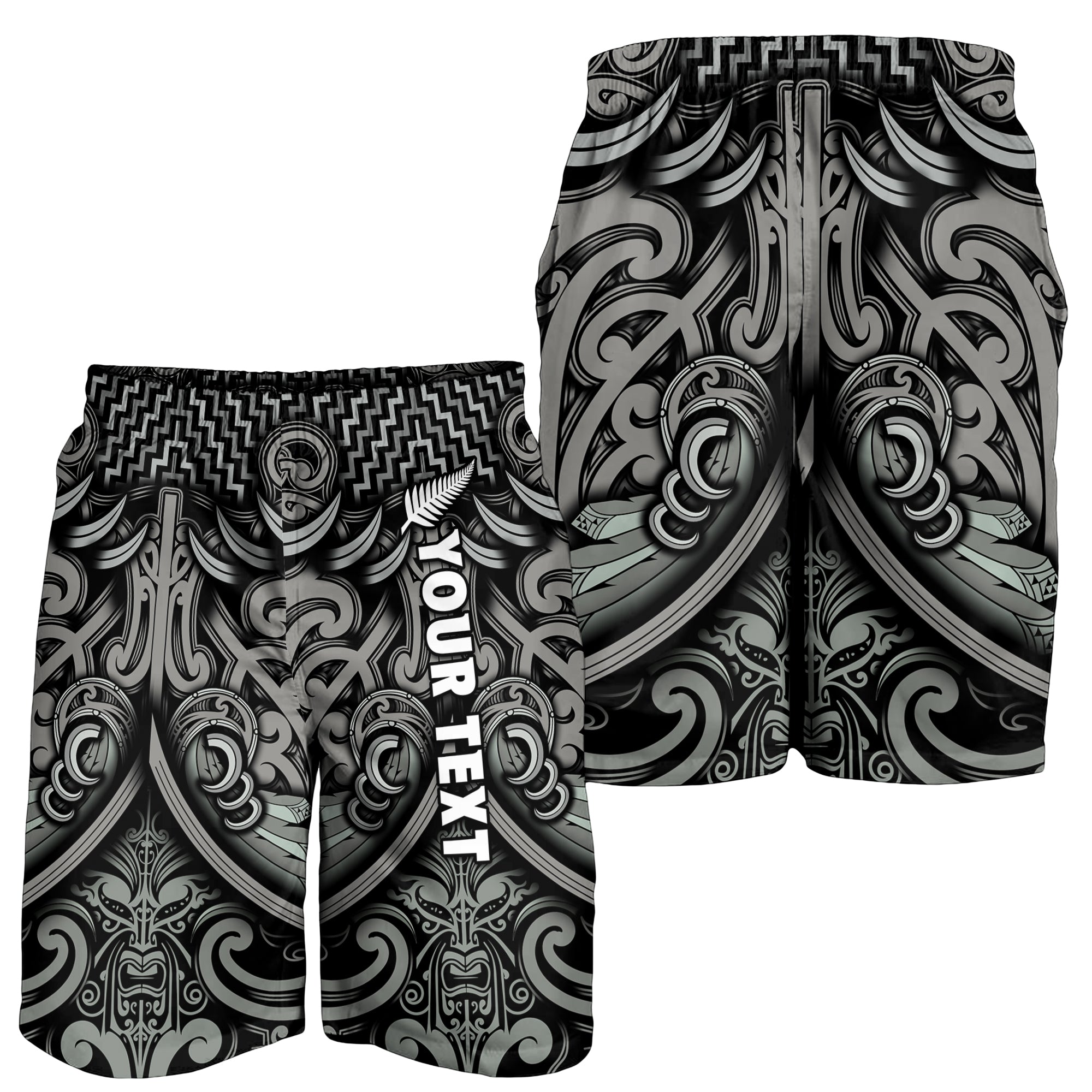 Custom Personalised New Zealand Silver Fern Rugby Men Shorts All Black NZ Maori Pattern LT13