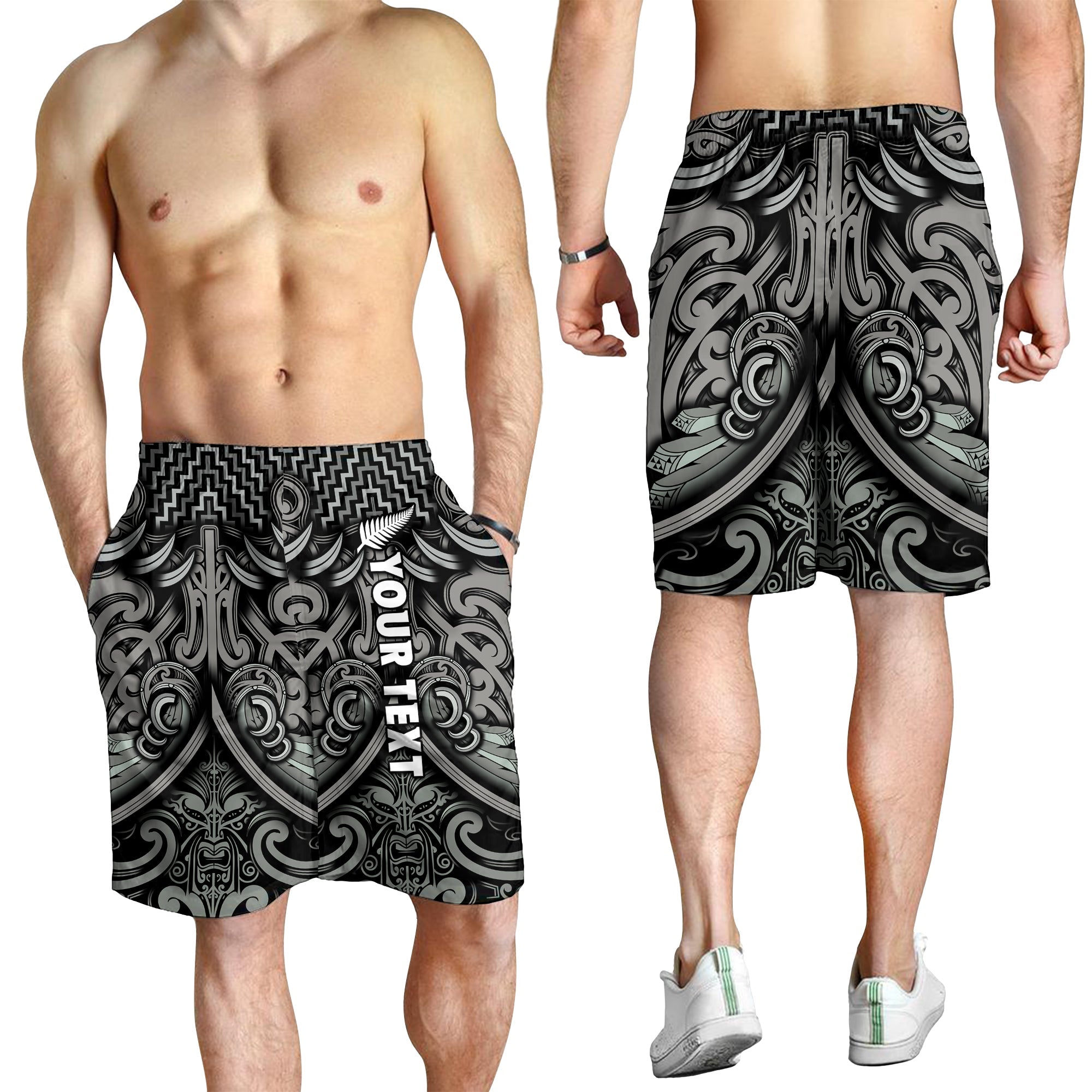 Custom Personalised New Zealand Silver Fern Rugby Men Shorts All Black NZ Maori Pattern LT13