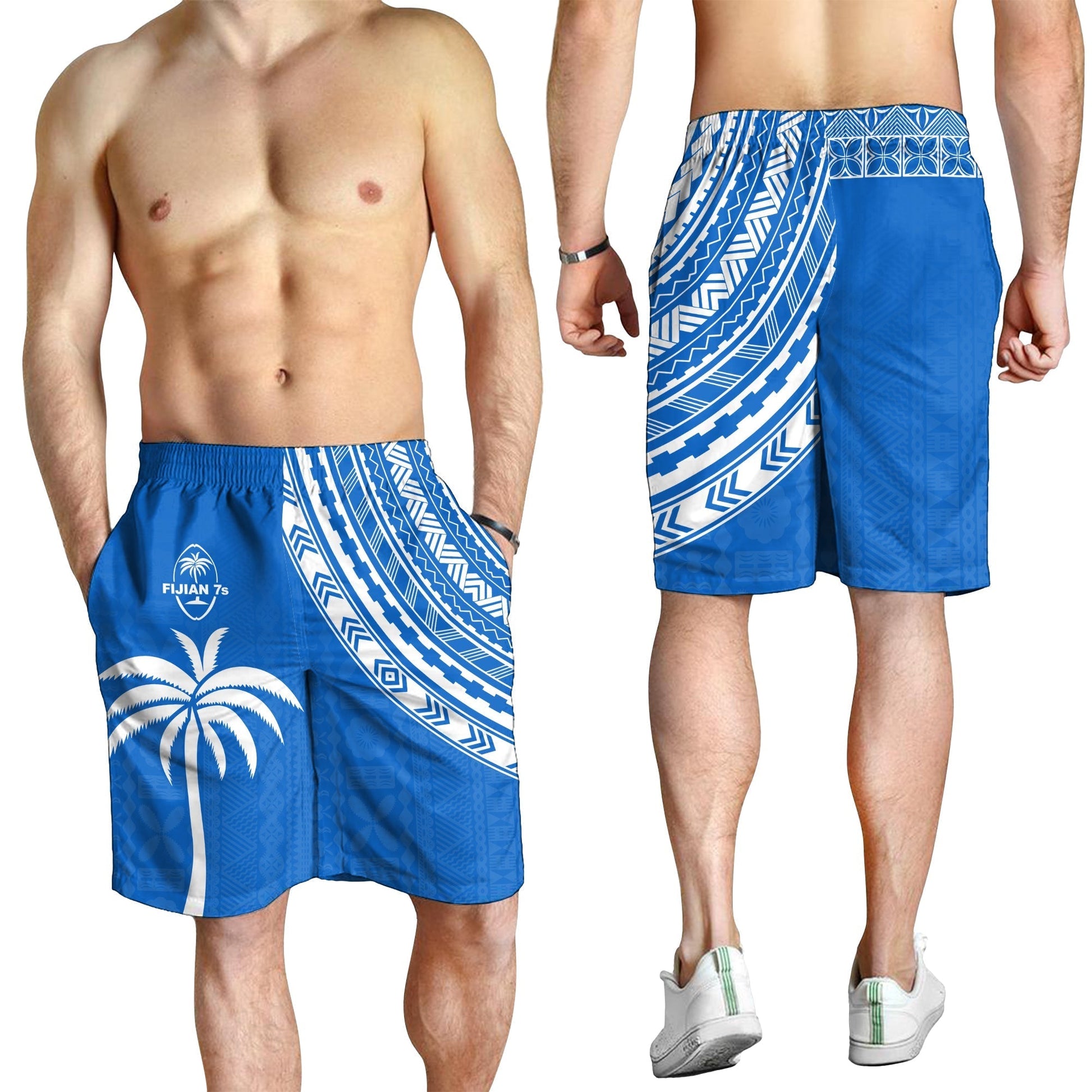 Fiji Rugby Sevens Men Shorts Fijian 7s Tapa Polynesian Blue Ver.01 LT13