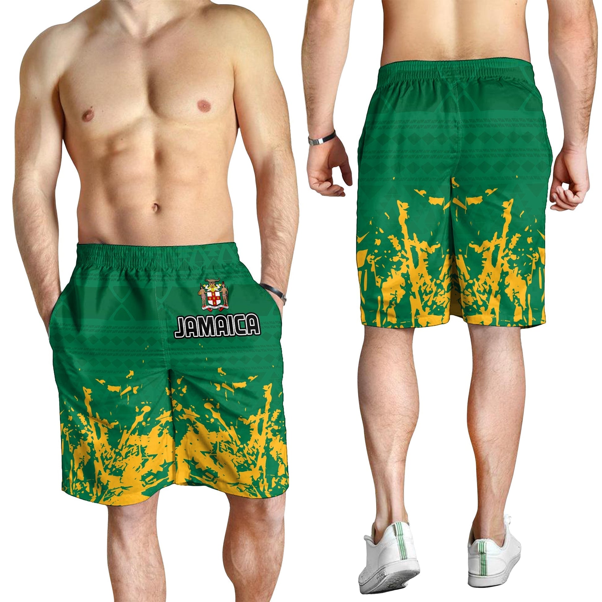 Jamaica Athletics Men Shorts Jamaican Flag With African Pattern Sporty Style LT14