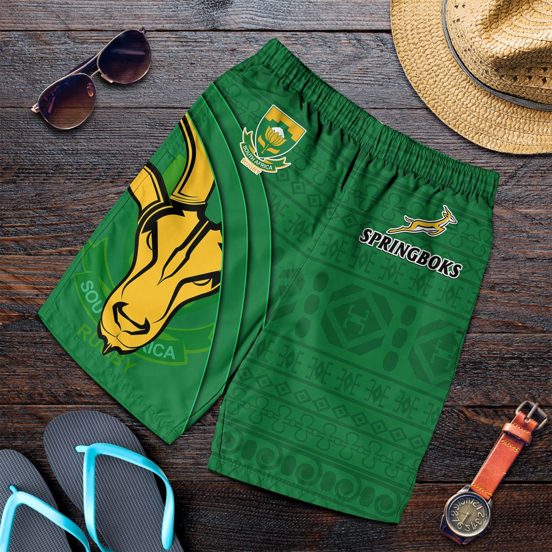South Africa Rugby Men Shorts Bokke Springbok With African Pattern Stronger Together LT14