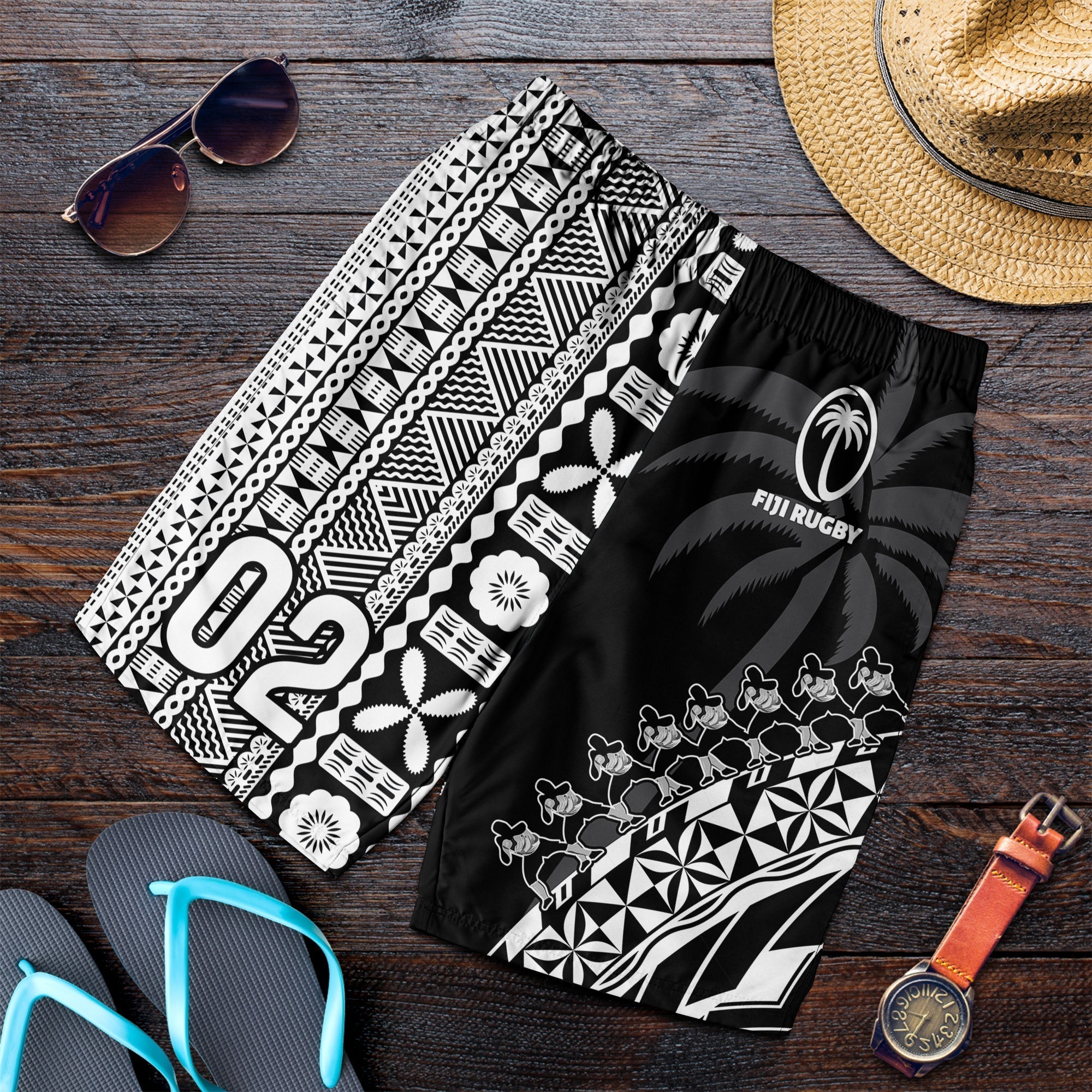 Custom Personalised Fiji Rugby Men Shorts Fijian Cibi Dance Tapa Pattern Black LT14