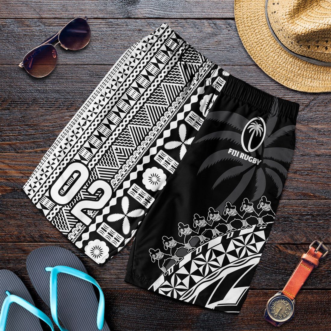 Custom Personalised Fiji Rugby Men Shorts Fijian Cibi Dance Tapa Pattern Black LT14