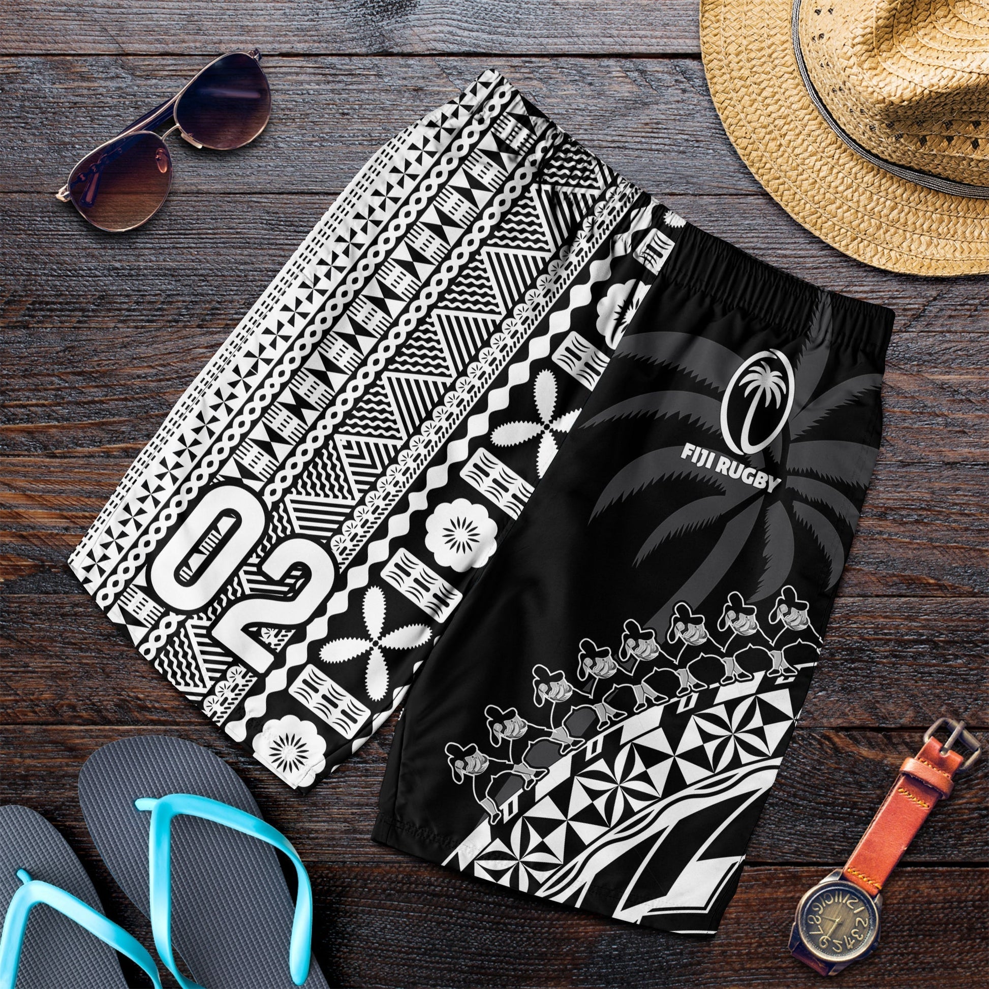 Custom Personalised Fiji Rugby Men Shorts Fijian Cibi Dance Tapa Pattern Black LT14