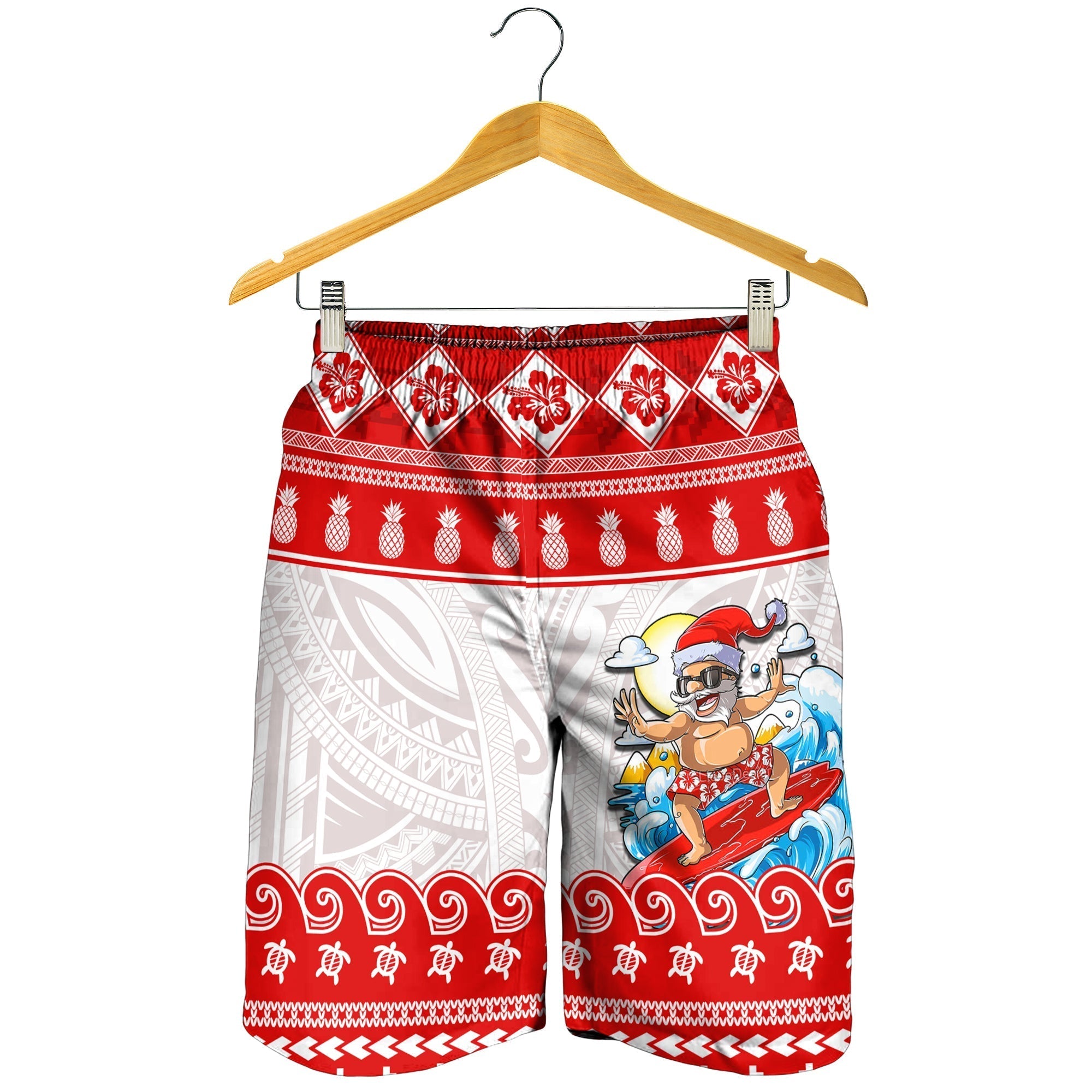 Hawaii Christmas Men Shorts Surfing Santa Mele Kalikimaka Polynesian LT14